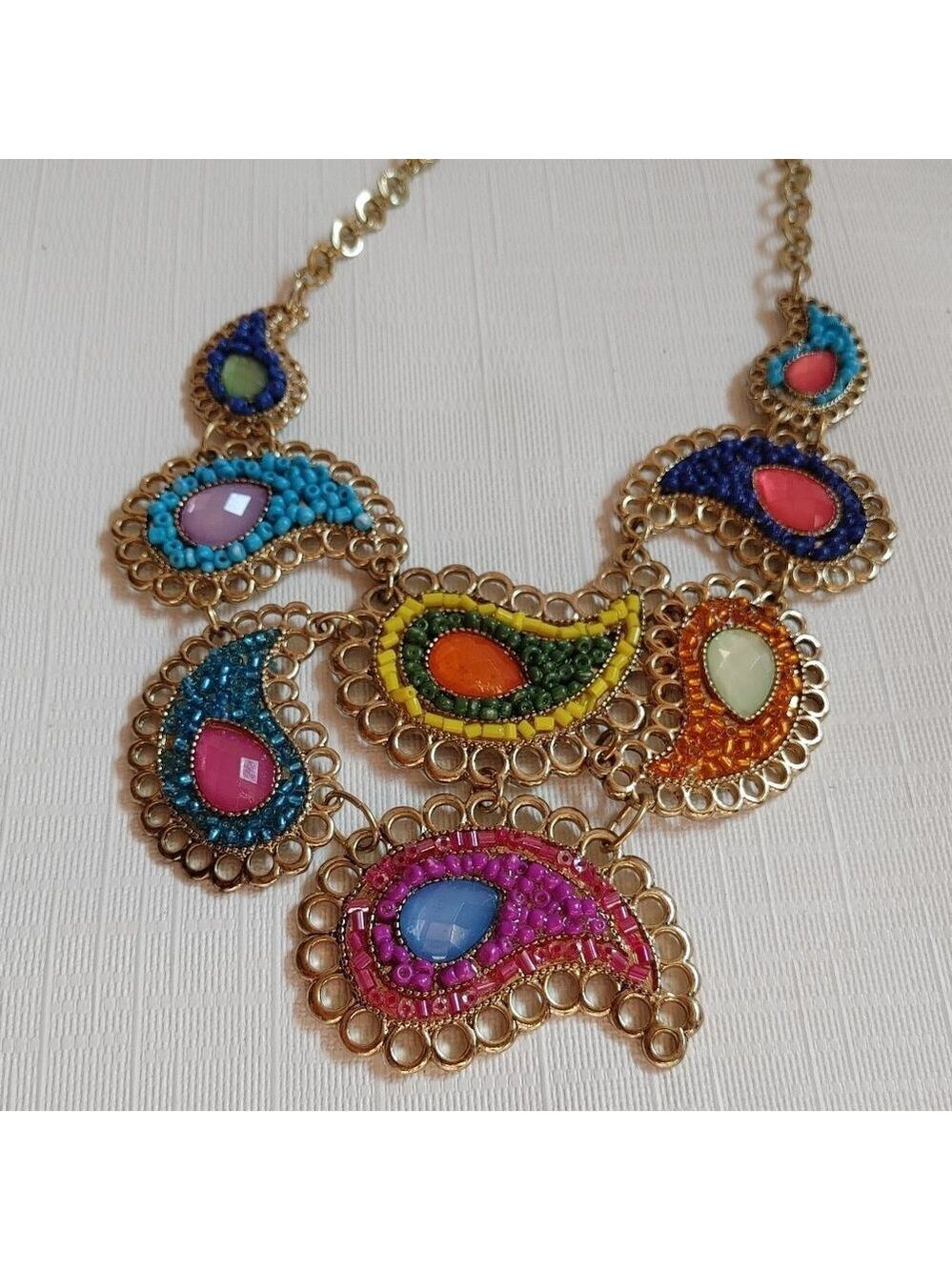 FUN Beaded Paisley Statement Necklace. BRIGHT